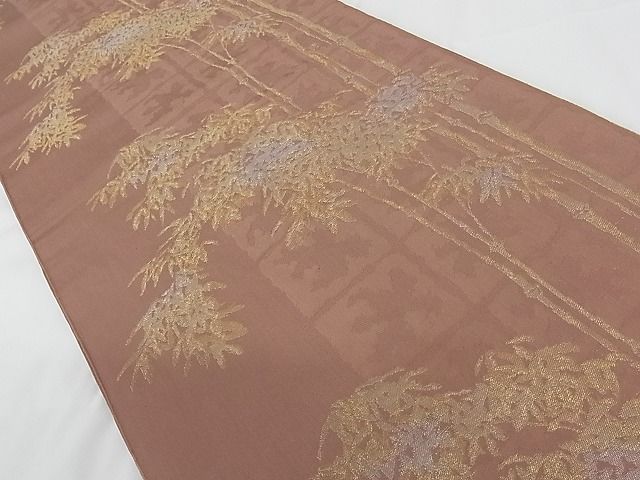 平和屋着物■六通柄 京袋帯 笹竹文 金銀糸 正絹 逸品 A-tn2381