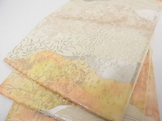 平和屋着物■六通柄袋帯 道長文 銀糸 正絹 逸品 A-tn2494