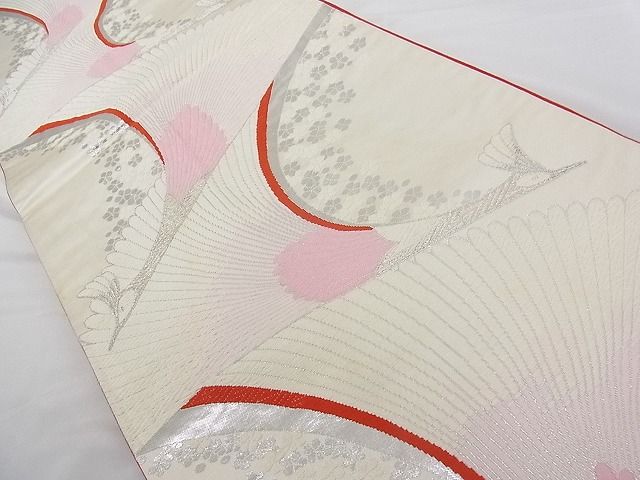 平和屋着物■西陣 六通柄袋帯 唐織 孔雀文 銀糸 正絹 逸品 A-tn2517