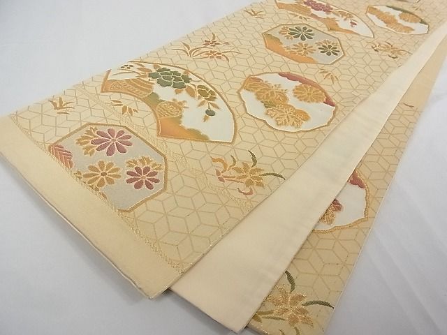 平和屋着物■六通柄袋帯 地紙草花文 金糸 A-tn2522