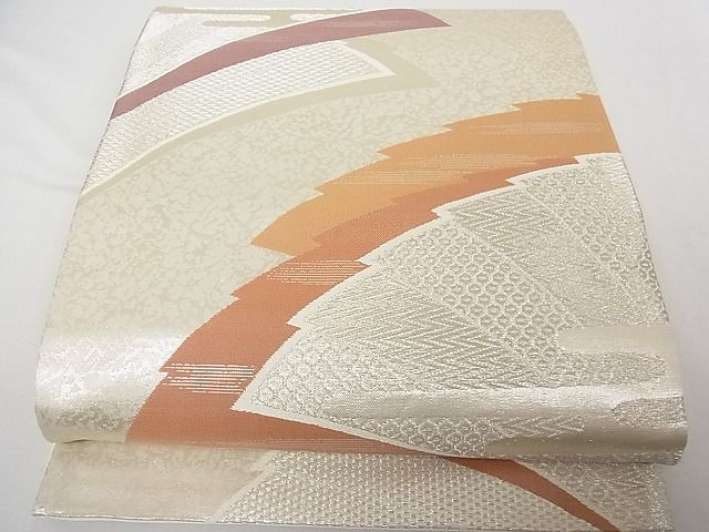 平和屋着物■六通柄袋帯 舞扇文 銀糸 正絹 逸品 A-tn2587