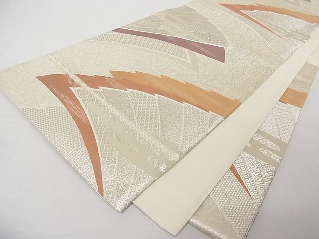 平和屋着物■六通柄袋帯 舞扇文 銀糸 正絹 逸品 A-tn2587