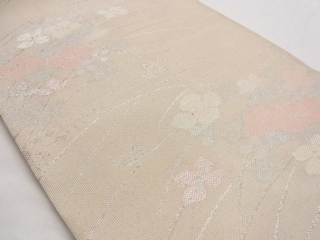 平和屋着物■夏物 六通柄袋帯 草花文 銀糸 正絹 逸品 B-ph6334