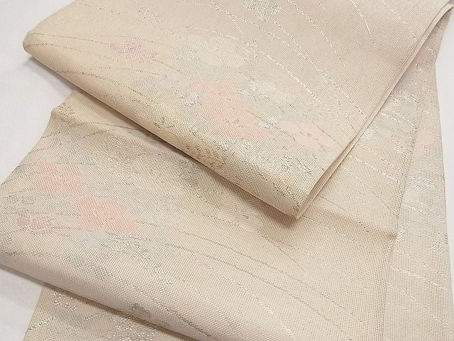 平和屋着物■夏物 六通柄袋帯 草花文 銀糸 正絹 逸品 B-ph6334