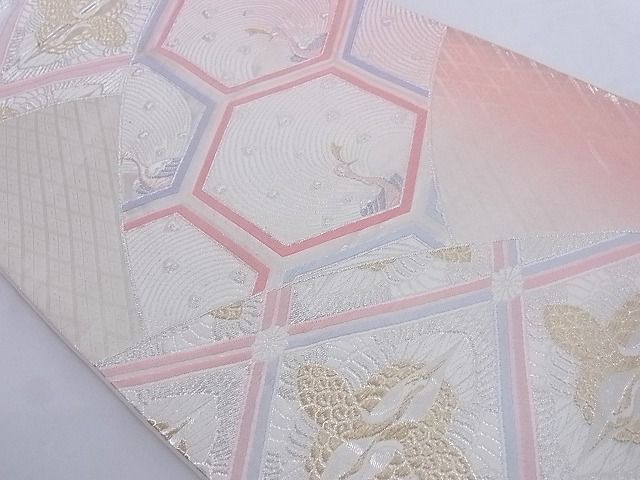 平和屋着物■六通柄袋帯 鶴 孔雀 金銀糸 正絹 逸品 A-az5339