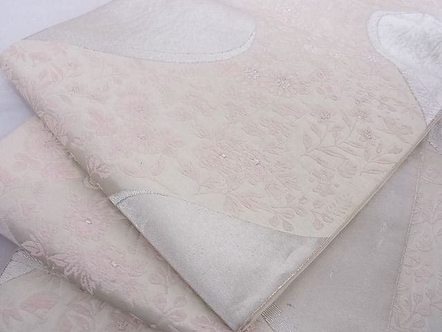 平和屋着物■六通柄袋帯 唐織 流水花鳥文 銀糸 正絹 逸品 A-az5937