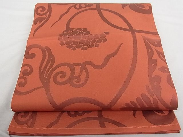 平和屋着物■六通柄 本袋帯 葡萄蔦の葉文 正絹 逸品 A-gk015