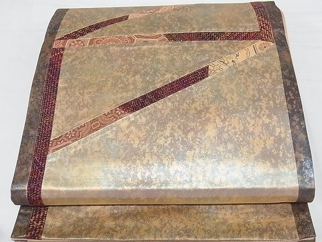 平和屋着物■太鼓柄袋帯 切嵌 草花文 引箔 正絹 逸品 A-gk032