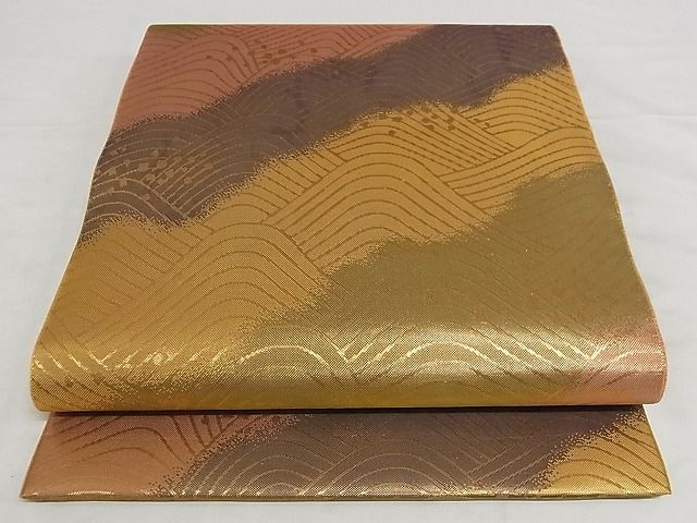 軽く柔らか/金糸織りの長尺袋帯(さがみ/正絹/長尺) 平和屋着物□佐賀錦 全通柄袋帯 道長青海 金糸 正絹 逸品 A-
