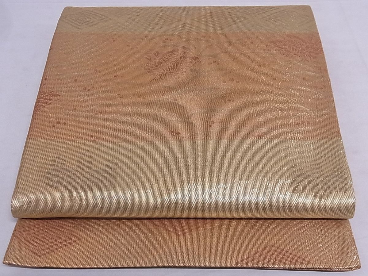 平和屋着物■全通柄袋帯 花蝶文 金糸 正絹 逸品 A-sx7096