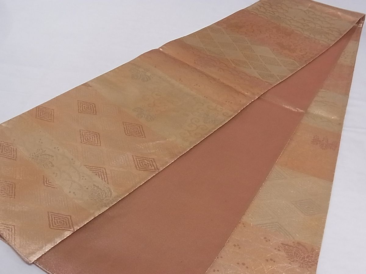 平和屋着物■全通柄袋帯 花蝶文 金糸 正絹 逸品 A-sx7096