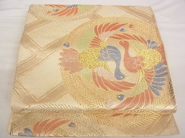 平和屋着物■六通柄袋帯 有職孔雀丸文 金糸 正絹 逸品 A-ta6836
