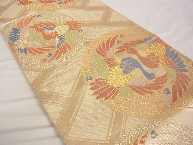 平和屋着物■六通柄袋帯 有職孔雀丸文 金糸 正絹 逸品 A-ta6836