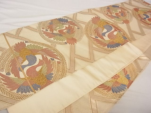 平和屋着物■六通柄袋帯 有職孔雀丸文 金糸 正絹 逸品 A-ta6836