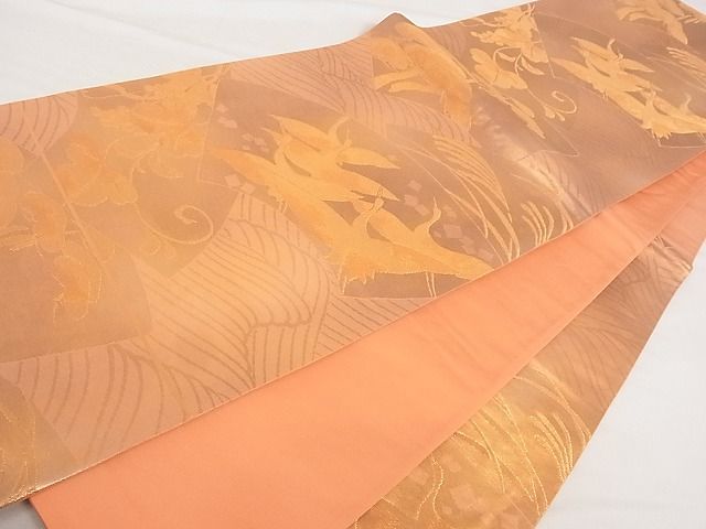 平和屋着物■六通柄袋帯 地紙 鶴 松 葡萄 正絹 逸品 A-ta6920