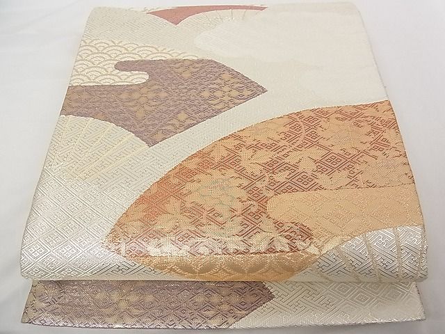 平和屋着物■佐賀錦 六通柄袋帯 扇面花文 金銀糸 正絹 逸品 A-tn2873