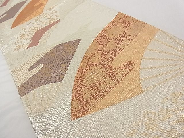 平和屋着物■佐賀錦 六通柄袋帯 扇面花文 金銀糸 正絹 逸品 A-tn2873