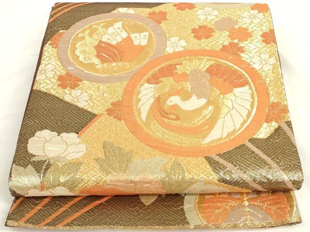 平和屋着物◎六通柄袋帯 鳳凰花蝶文 金糸 正絹 逸品 AAAD0400ru