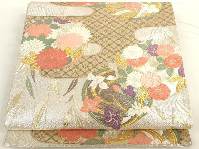 平和屋着物◎六通柄袋帯 唐織 花丸文 金銀糸 正絹 逸品 AAAD0406ru