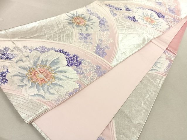 平和屋着物◎銀つづれ 六通柄袋帯 唐織 大牡丹文 金銀糸 正絹 逸品 AAAK7480Bcy