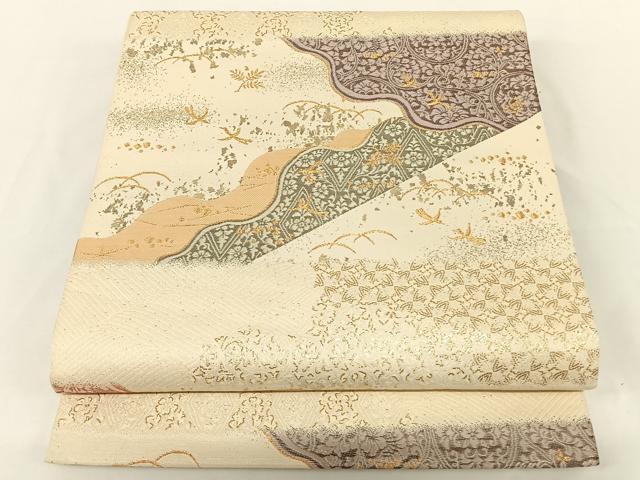 平和屋着物◎六通柄袋帯 吉祥花鳥文 金糸 正絹 逸品 AAAK7685wt