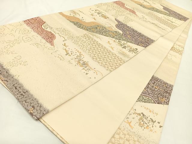 平和屋着物◎六通柄袋帯 吉祥花鳥文 金糸 正絹 逸品 AAAK7685wt