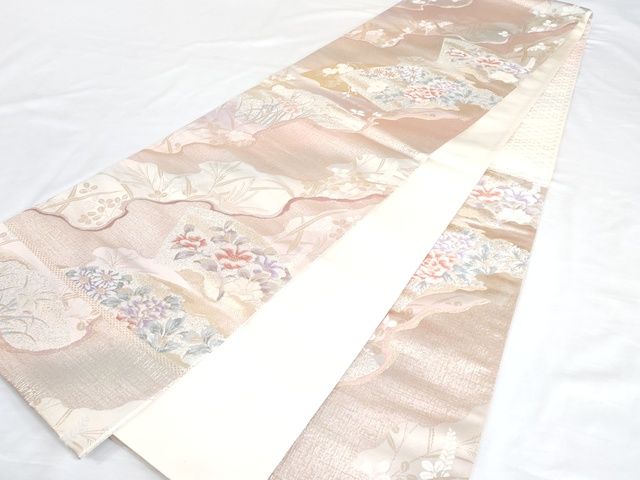 平和屋着物◎六通柄袋帯 道長地紙花文 金糸 正絹 逸品 AAAK8325Bgw