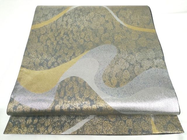 平和屋着物◎六通柄袋帯 流水文 金銀糸 正絹 逸品 AAAK8355Bgw
