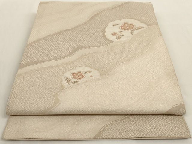 平和屋着物◎六通柄本袋帯 本袋 流水草花文 正絹 逸品 AAAK9022Bey