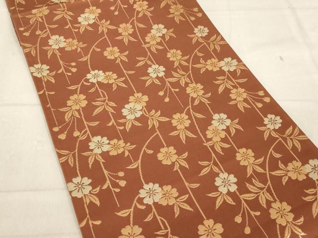 平和屋着物◎両面六通柄袋帯 片輪車草花文 金糸 正絹 逸品 AAAL9063ex