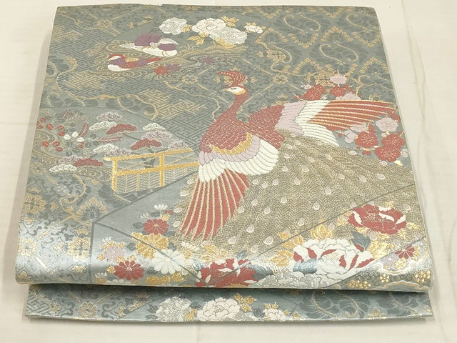 平和屋着物◎六通柄袋帯 九百新花鳥錦 孔雀花文 金銀糸 正絹 逸品 AAALAAAL1615Amf