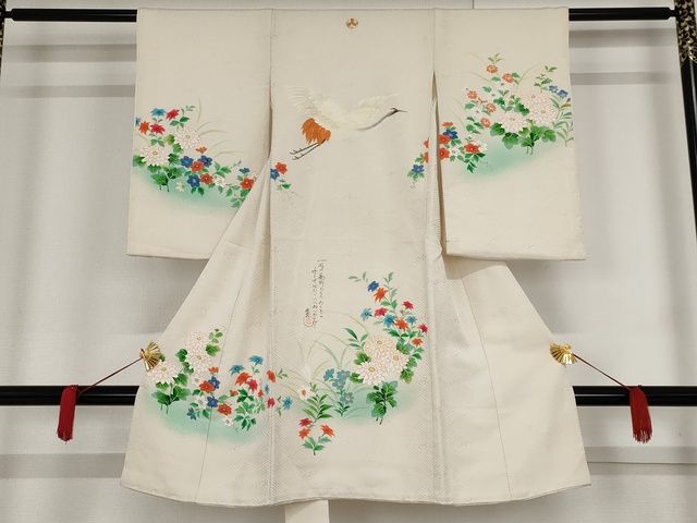 平和屋着物■七五三 女の子 3歳 祝着 作家物 清佳 手描き 飛鶴草花文 逸品 AAAL2307Aog