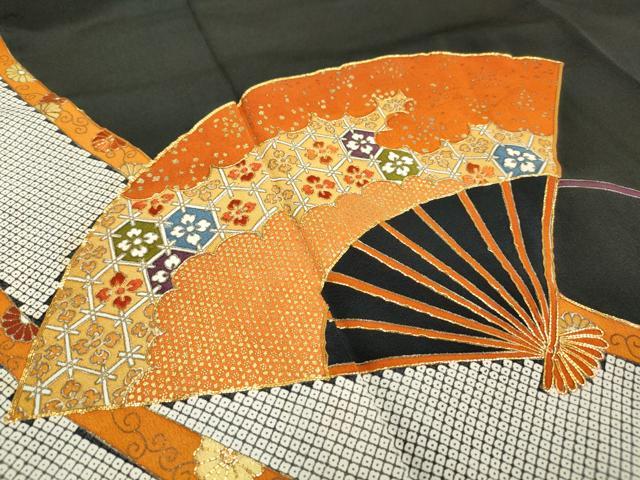 平和屋着物■豪華黒留袖 駒刺繍 鮮明吉祥花文 金彩 正絹 逸品 AAAL2613cg