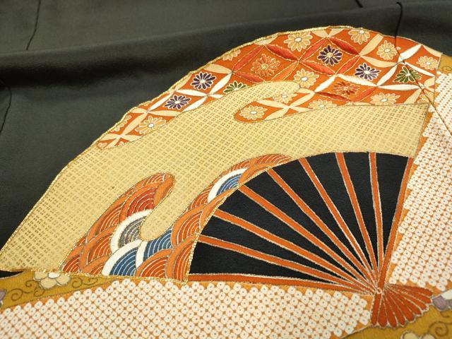 平和屋着物■豪華黒留袖 駒刺繍 鮮明吉祥花文 金彩 正絹 逸品 AAAL2613cg