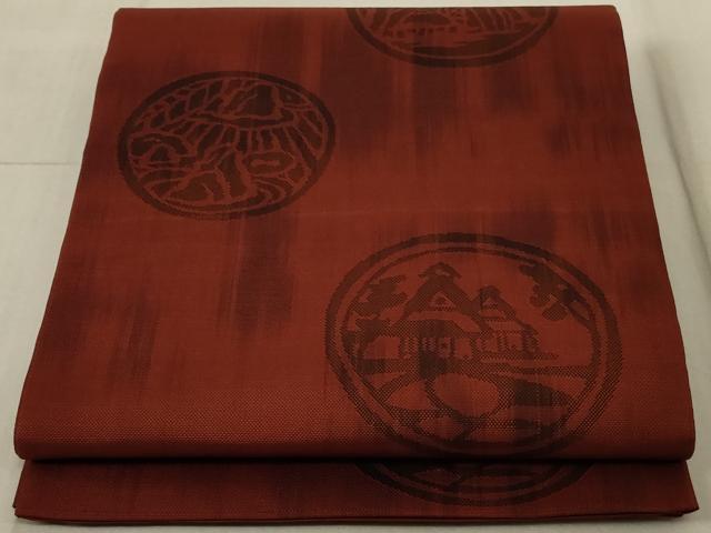 平和屋着物◎六通柄袋帯 風景丸文 正絹 逸品 AAAL3299ru