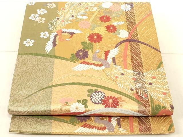 平和屋着物◎六通柄袋帯 唐織 花鳥文 金糸 正絹 逸品 AAAL3325ru