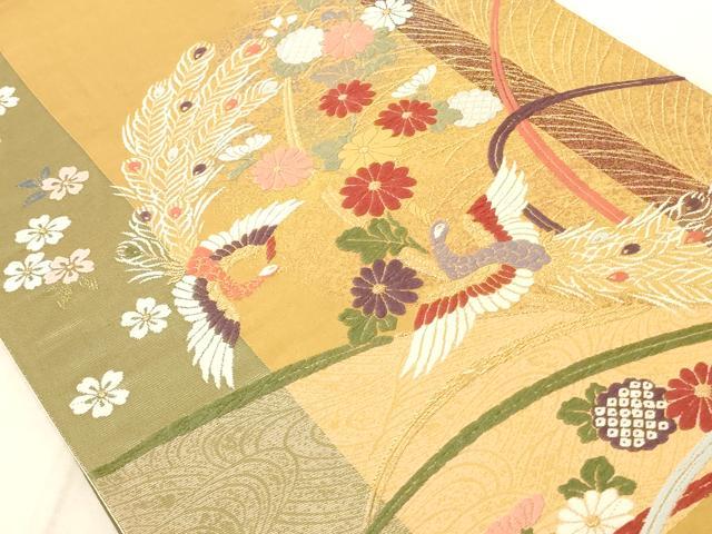 平和屋着物◎六通柄袋帯 唐織 花鳥文 金糸 正絹 逸品 AAAL3325ru