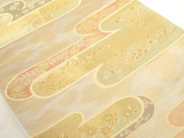 平和屋着物◎六通柄袋帯 エ霞吉祥花文 金糸 正絹 逸品 AAAL3343ru
