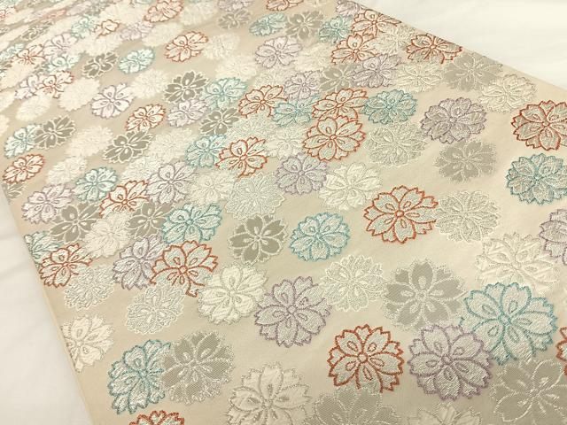 平和屋着物◎六通柄袋帯 舞桜文 銀糸 正絹 逸品 AAAL4005wt