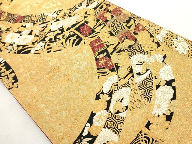 平和屋着物◎六通柄袋帯 吉祥花鳥文 金糸 正絹 逸品 AAAL5389az