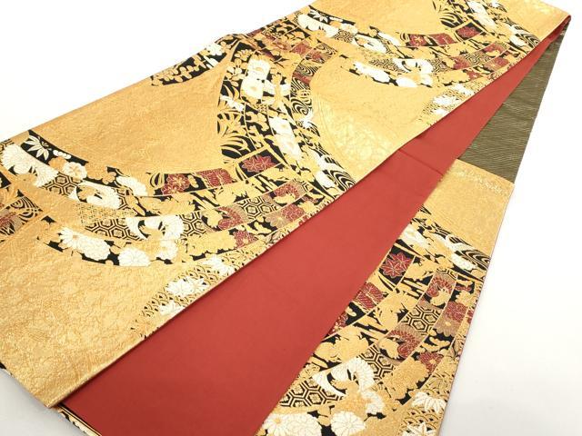 平和屋着物◎六通柄袋帯 吉祥花鳥文 金糸 正絹 逸品 AAAL5389az