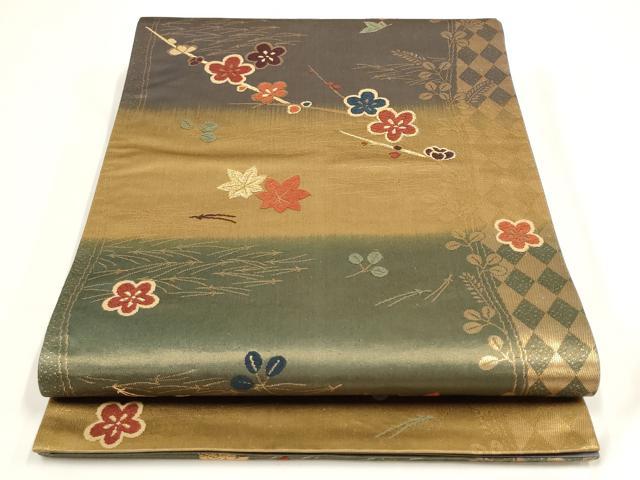 平和屋着物◎六通柄袋帯 唐織 枝花文 金糸 正絹 逸品 AAAL5531pf