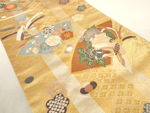 平和屋着物◎六通柄袋帯 唐織 地紙重ね鳳凰文 金糸 正絹 逸品 AAAL5563pf