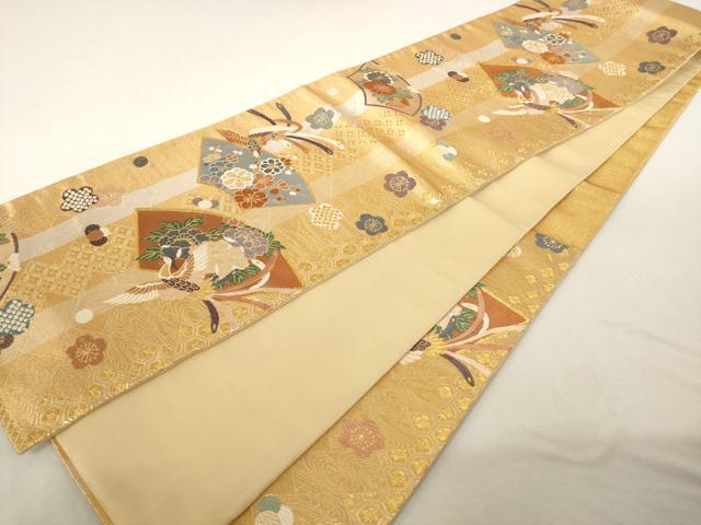 平和屋着物◎六通柄袋帯 唐織 地紙重ね鳳凰文 金糸 正絹 逸品 AAAL5563pf