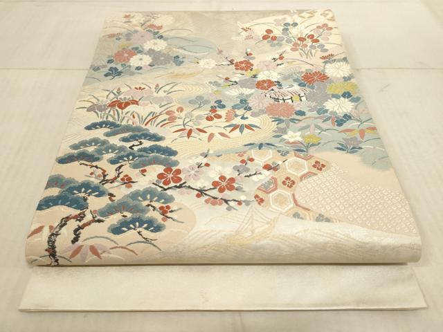 平和屋着物◎太鼓柄袋帯 風景文 金糸 正絹 逸品 AAAL5604pf