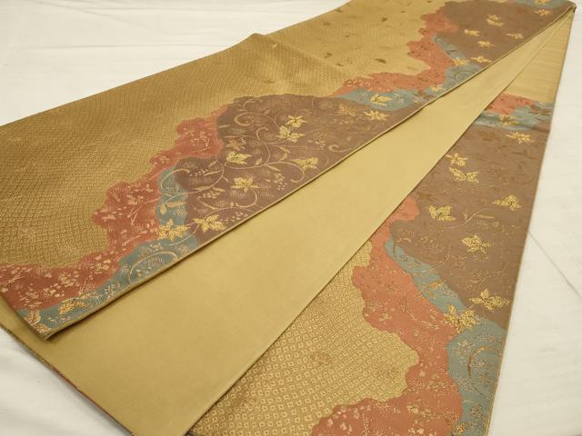 平和屋着物◎六通柄袋帯 道長花唐草文 金糸 正絹 逸品 AAAL6626tg