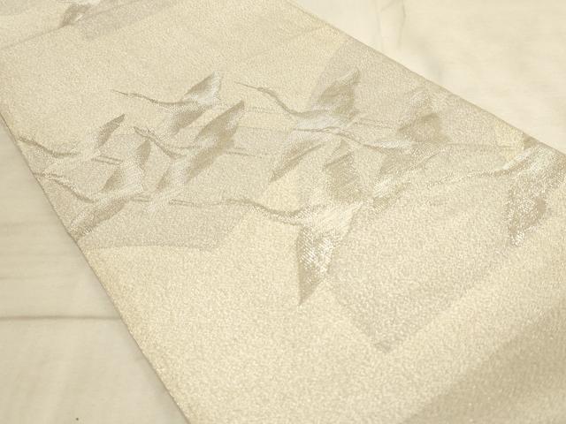 平和屋着物◎綴れ 六通柄袋帯 地紙重ね群れ鶴文 銀糸 正絹 逸品 AAAL7115pf