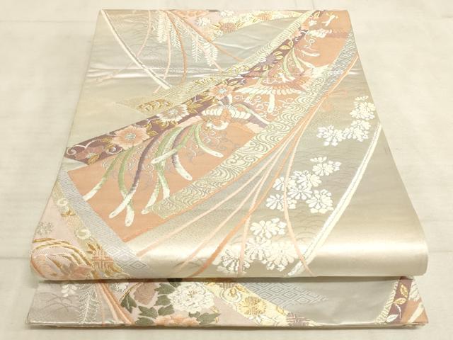 平和屋着物◎六通柄袋帯 唐織 熨斗鳳凰花文 金銀糸 正絹 逸品 AAAL7155pf