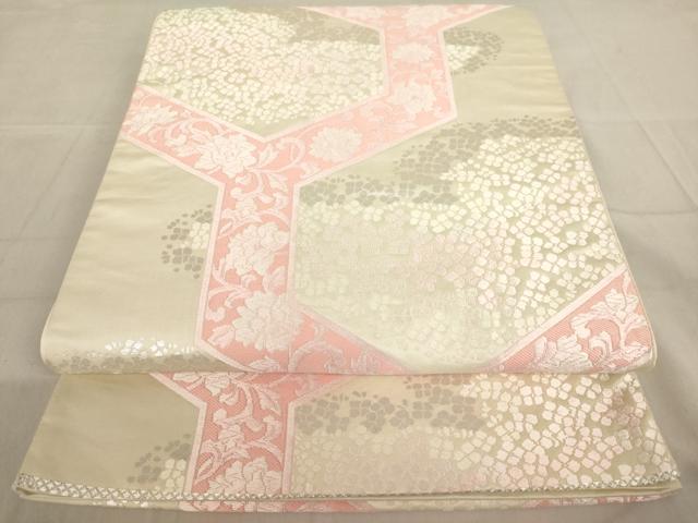 平和屋着物◎六通柄袋帯 唐織 毘沙門亀甲草花文 銀糸 正絹 逸品 AAAL7993ex