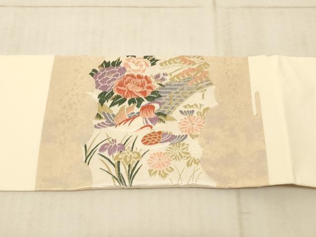 平和屋着物◎九寸名古屋帯 唐織 鴛鴦風景花文 金糸 引箔 正絹 逸品 AAAL8931pf